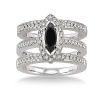2 Carat Black Diamond Antique Trio set Halo Ring on 10k White Gold