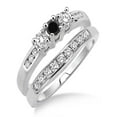 thumbnail image 1 of 2 Carat Black Diamond Elegant Three Stone Trilogy Bridal set on 10k White Gold, 1 of 2