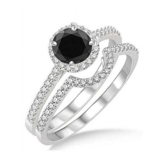 2 Carat Black Diamond Halo Bridal Set Engagement Ring in 14k Rose Gold affordable sapphire and diamond engagement ring