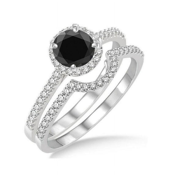 2 Carat Black Diamond Halo Bridal Set Engagement Ring in 14k Rose Gold affordable sapphire and diamond engagement ring
