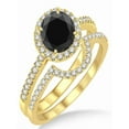 thumbnail image 1 of 2 Carat Black Diamond Halo Bridal Set Engagement Ring on 10k Yellow Gold, 1 of 2