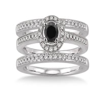 2 Carat Black Diamond Trio set Halo Ring on 10k White Gold