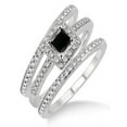 thumbnail image 1 of 2 Carat Black Diamond Trio set Halo Ring on 10k White Gold, 1 of 2