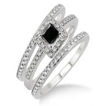 2 Carat Black Diamond Trio set Halo Ring on 10k White Gold