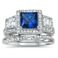 thumbnail image 1 of 2 Carat Blue Simulated Sapphire Wedding Ring Set Plated Sterling Silver for Women Size 5, 1 of 6