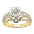 thumbnail image 1 of 2 Carat Center 6.5MM Round Cut Lab Created Moissanite Diamond Halo Engagement Split Shank Promise Ring For Women 14K Solid Yellow Gold (G-H Color, VVS1 Clarity, 2 Cttw)-8.5, 1 of 7