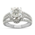 thumbnail image 1 of 2 Carat Center 6.5MM Round Cut Lab Created Moissanite Diamond Halo Engagement Split Shank Promise Ring In 14K White Gold Over Sterling Silver (G-H Color, VVS1 Clarity, 2 Cttw)-5.5, 1 of 7
