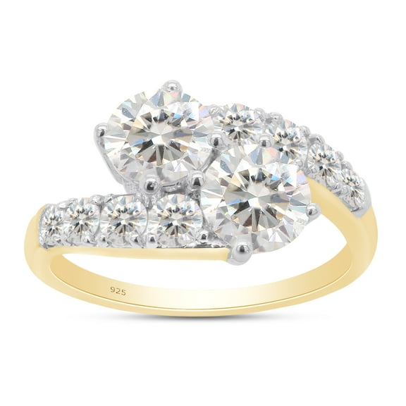 2 Carat Center 6MM Round Cut Lab Created Moissanite Diamond Two Stone Bypass Engagement Ring For Women In 14K Yellow Gold Over Sterling Silver (G-H Color, VVS1 Clarity, 2 Cttw)-10