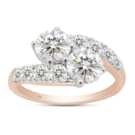 2 Carat Center 6MM Round Cut Lab Created Moissanite Diamond Two Stone Bypass Engagement Ring In 10K Solid Rose Gold Jewelry For Women (G-H Color, VVS1 Clarity, 2 Cttw)-4 price history and forecast - AFFY WAL-CMR83584-MOI-10K-RG-4