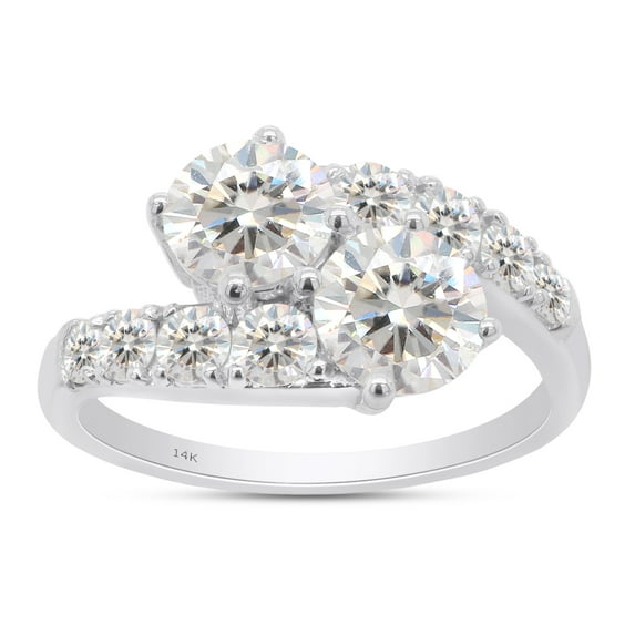 2 Carat Center 6MM Round Cut Lab Created Moissanite Diamond Two Stone Bypass Engagement Ring In 14K Solid White Gold Jewelry For Women (G-H Color, VVS1 Clarity, 2 Cttw)-6