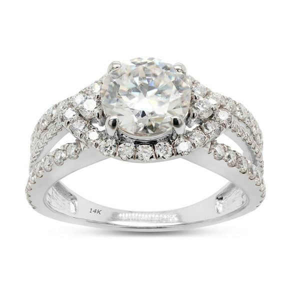 2 Carat Center 7MM Round Cut Lab Created Moissanite Diamond Halo Split Shank Engagement Ring For Women In 14K Solid White Gold (G-H Color, VVS1 Clarity, 2 Cttw)-4