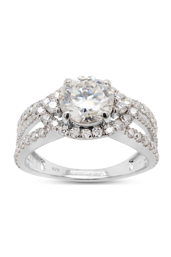 2 Carat Center 7MM Round Cut Lab Created Moissanite Diamond Halo Split Shank Engagement Ring For Women In 14K White Gold Over Sterling Silver (G-H Color, VVS1 Clarity, 2 Cttw)-4