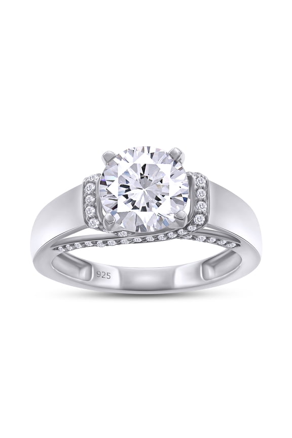 2 Carat 8MM Round Moissanite Diamond Engagement Ring for Women 14K White Gold over Silver-4