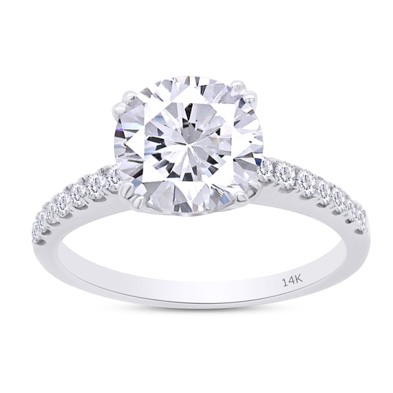 2 Carat Center 8MM Round Cut Lab Created Moissanite Diamond Solitaire Engagement Ring for Women In 14K Solid White Gold (G-H Color, VVS1 Clarity, 2 Cttw)-7.5