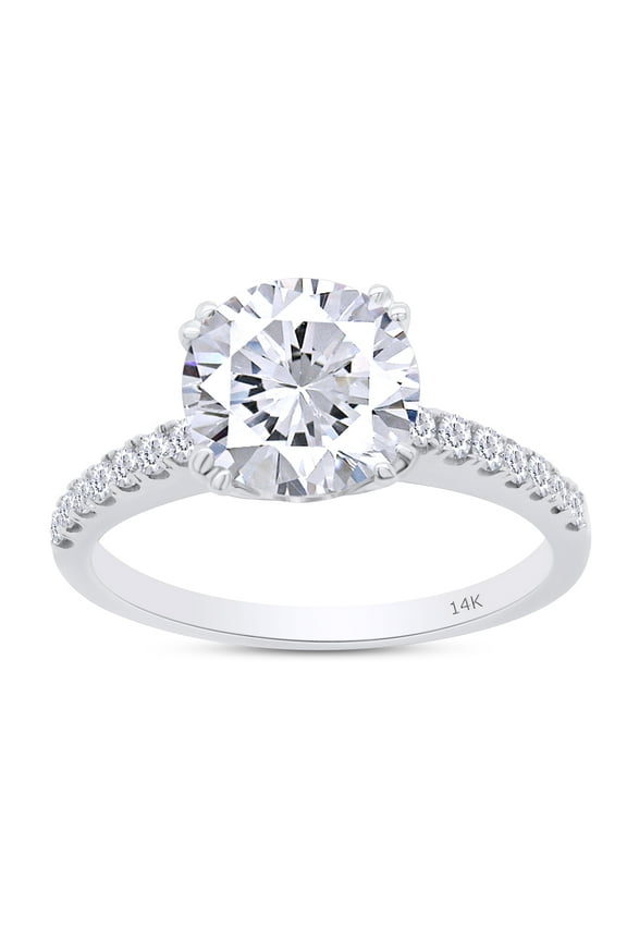 2 Carat Center 8MM Round Cut Lab Created Moissanite Diamond Solitaire Engagement Ring for Women In 14K Solid White Gold (G-H Color, VVS1 Clarity, 2 Cttw)-9.5