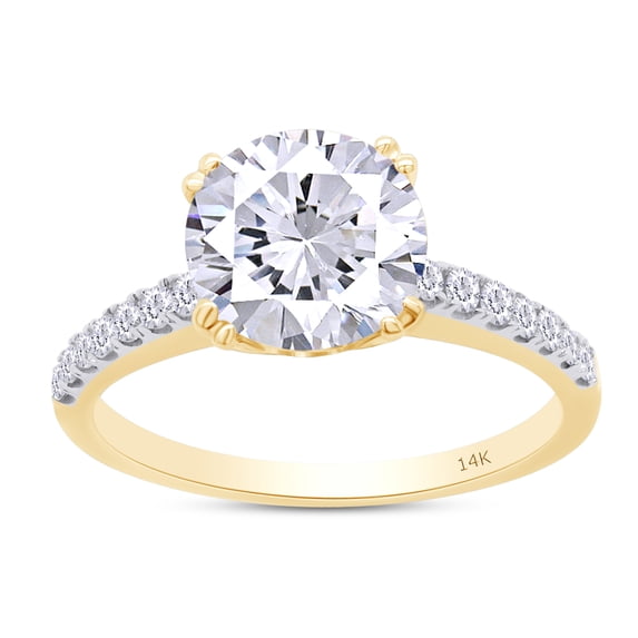 2 Carat Center 8MM Round Cut Lab Created Moissanite Diamond Solitaire Engagement Ring for Women In 14K Solid Yellow Gold (G-H Color, VVS1 Clarity, 2 Cttw)-8