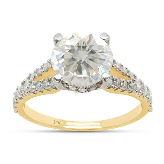 2 Carat Center 8MM Round Cut Lab Created Moissanite Diamond Split Shank Solitaire Engagement Ring For Women In 14K Solid Yellow Gold (G-H Color, VVS1 Clarity, 2 Cttw)-4