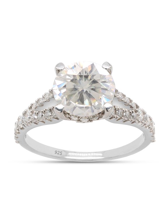 2 Carat Center 8MM Round Cut Lab Created Moissanite Diamond Split Shank Solitaire Engagement Ring For Women In 14K White Gold Over Sterling Silver(G-H Color, VVS1 Clarity, 2 Cttw)-4