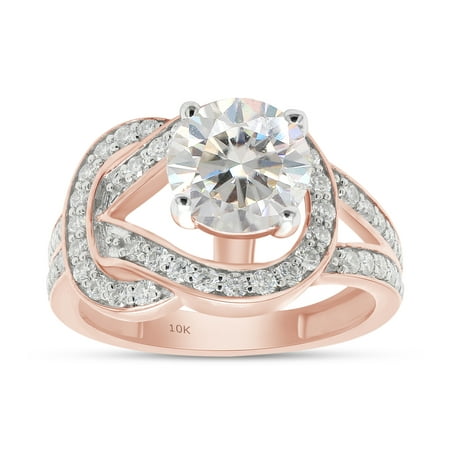2 Carat Centre 7MM Round Cut Lab Created Moissanite Diamond Knot Style Engagement Promise Ring In 10K Solid Rose Gold (G-H Color, VVS1 Clarity, 2 Cttw)-4