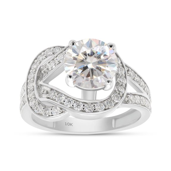 2 Carat Centre 7MM Round Cut Lab Created Moissanite Diamond Knot Style Engagement Promise Ring In 10K Solid White Gold (G-H Color, VVS1 Clarity, 2 Cttw)-4