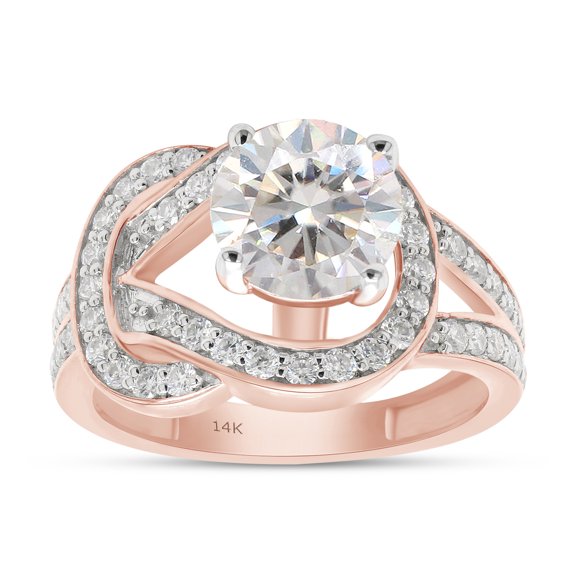 2 Carat Centre 7MM Round Cut Lab Created Moissanite Diamond Knot Style Engagement Promise Ring In 14K Solid Rose Gold (G-H Color, VVS1 Clarity, 2 Cttw)-10