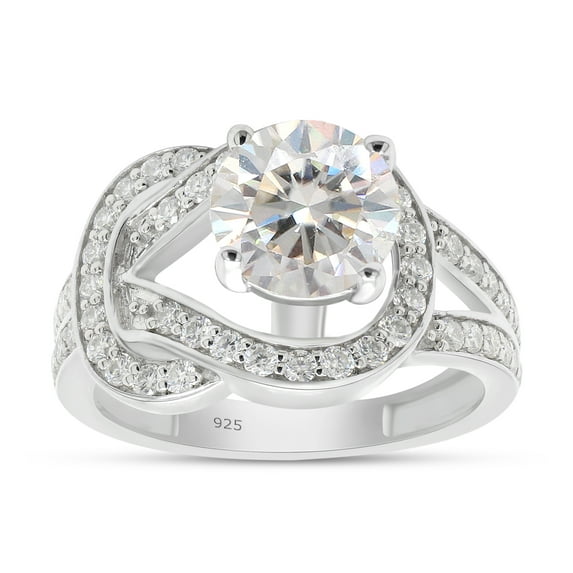 2 Carat Centre 7MM Round Cut Lab Created Moissanite Diamond Knot Style Engagement Promise Ring In 14K White Gold Over Sterling Silver (G-H Color, VVS1 Clarity, 2 Cttw)-7