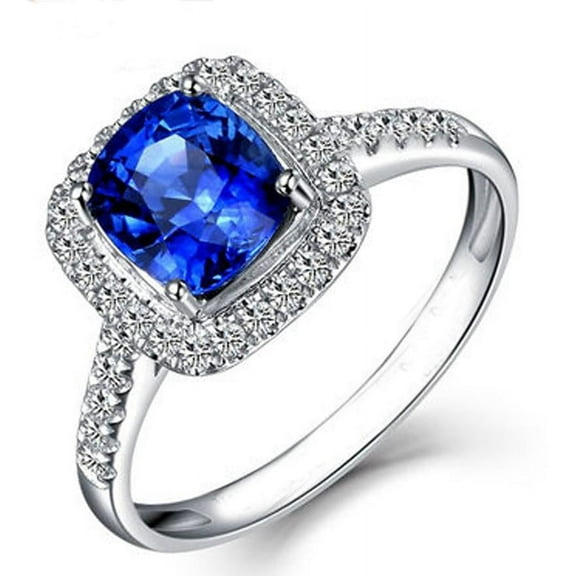 2 Carat Classic 8x6mm Oval Cut Blue Sapphire And Moissanite Diamond Halo Engagement Ring in 10k White Gold