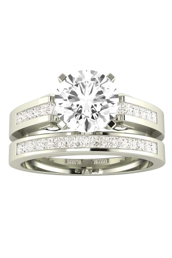 2 Carat Classic Lab Platinum Synthetic Lab Grown Round Channel Set Princess Wedding Bridal Set IGI Certified Diamond Engagement Ring (1 Ct, H-I Color, VS1-VS2 Clarity Center)