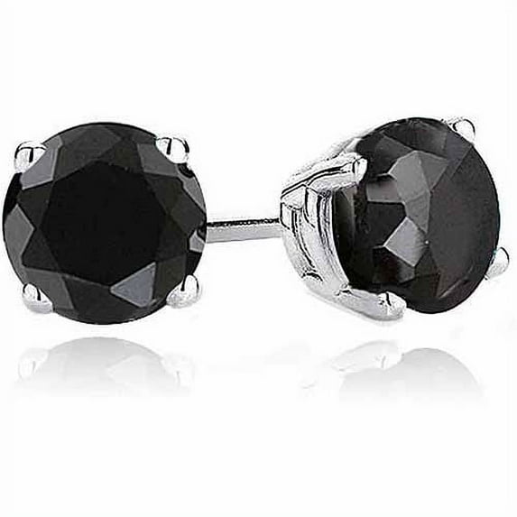 2 Carat Created Black Spinel Sterling Silver Stud Earrings, 6mm