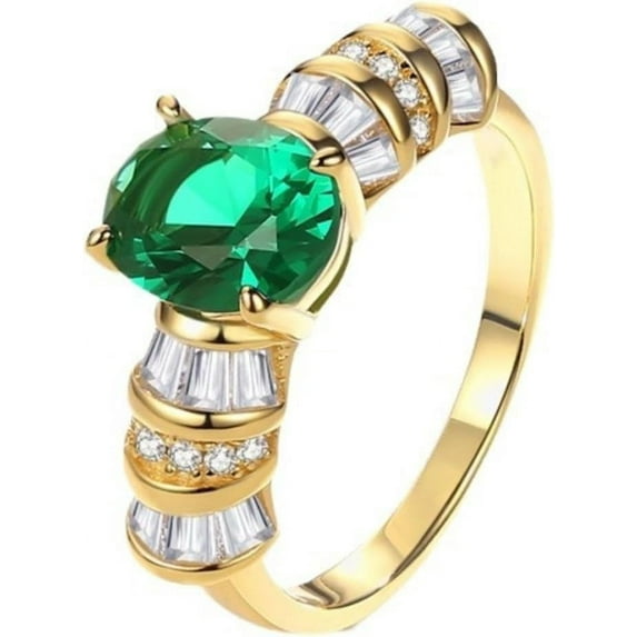 2 Carat Created Green Nano Emerald Rings for Women Dainty Engagement Rings Sterling Silver Gold Rings for Women Oval Cut Promise Rings for Her Elegant Green Gemstone Rings