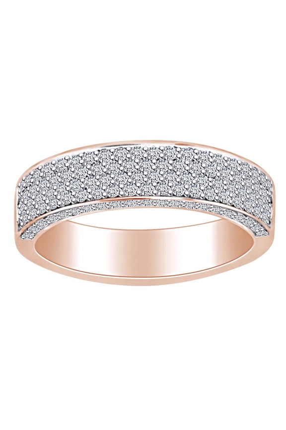 2 Carat (Cttw) Round Cut White Natural Diamond Four Row Anniversary Wedding Band Ring In 14k Solid Rose Gold Ring Size-8.5