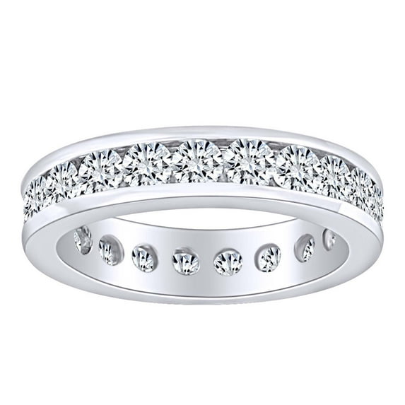 AFFY 2 Carat (Cttw) Round Shape White Natural Diamond Channel Set Engagement Wedding Ring In 14k Solid White Gold Ring Size-10