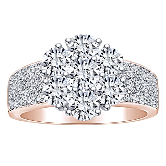 AFFY 2 Carat (Cttw) Round Shape White Natural Diamond Cluster Engagement Wedding Ring In 14k Solid Rose Gold Ring Size-7.5