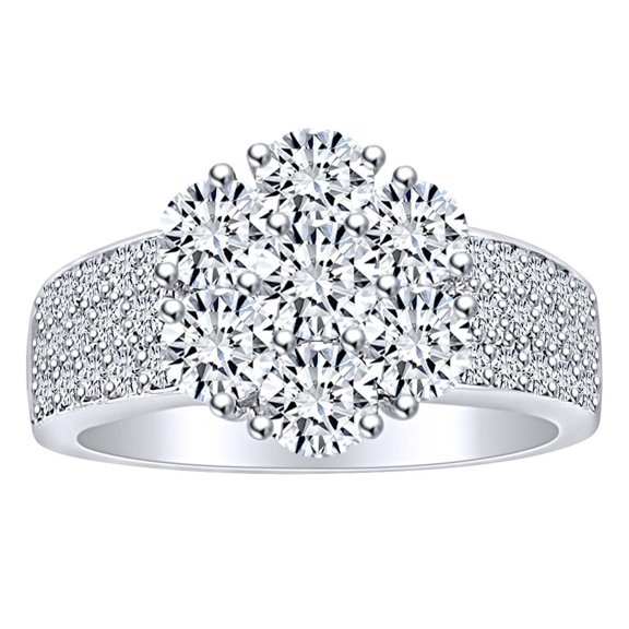 AFFY 2 Carat (Cttw) Round Shape White Natural Diamond Cluster Engagement Wedding Ring In 14k Solid White Gold Ring Size-8.5