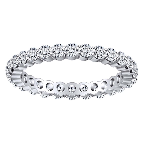 AFFY 2 Carat (Cttw) Round Shape White Natural Diamond Full Eternity Wedding Band Ring In 14k Solid White Gold Ring Size-10