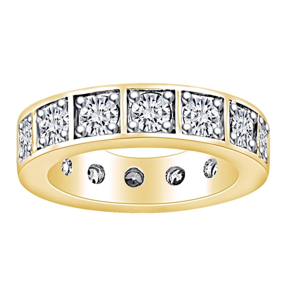 AFFY 2 Carat (Cttw) Round Shape White Natural Diamond Full Eternity Wedding Band Ring In 14k Solid Yellow Gold Ring Size-6.5