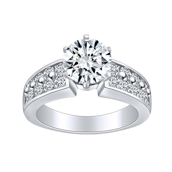 AFFY 2 Carat (Cttw) Round Shape White Natural Diamond Two Row Solitaire Engagement Ring In 14k Solid White Gold Ring Size-7