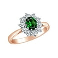 thumbnail image 1 of AFFY 2 Carat (Ctw) Oval Simulated Emerald & White Natural Diamond Cluster Engagement Ring In 14k Solid Rose Gold Ring Size-6.5, 1 of 1