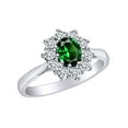 thumbnail image 1 of AFFY 2 Carat (Ctw) Oval Simulated Emerald & White Natural Diamond Cluster Engagement Ring In 14k Solid White Gold Ring Size-6, 1 of 1