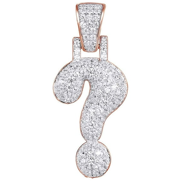 AFFY 2 Carat (Ctw) Round White Natural Diamond Hip Hop Jewelry Question Mark Sign Pendant In Sterling Silver