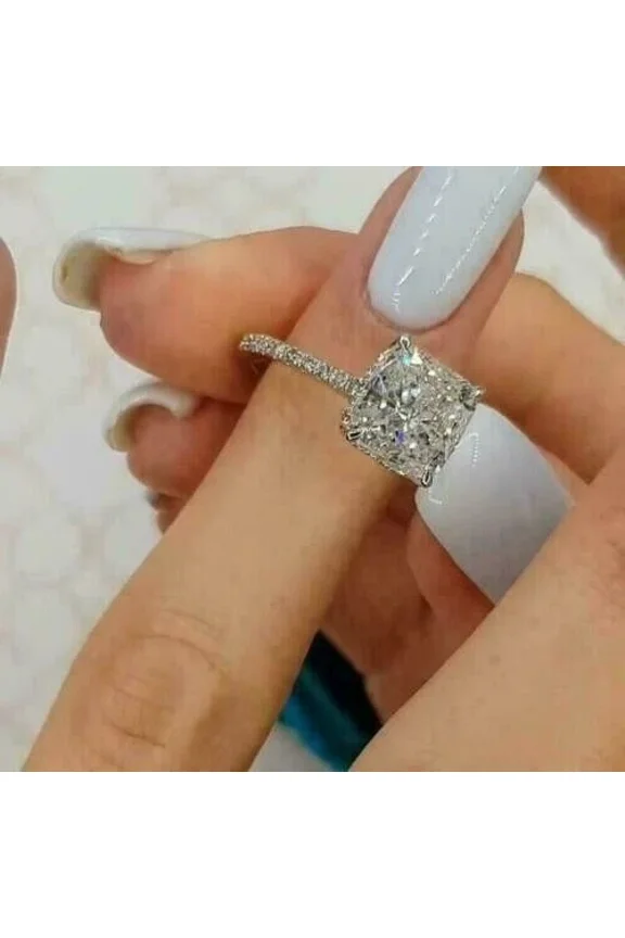2 Carat Cushion-Cut Moissanite Engagement Wedding Ring 14k White Gold Plated