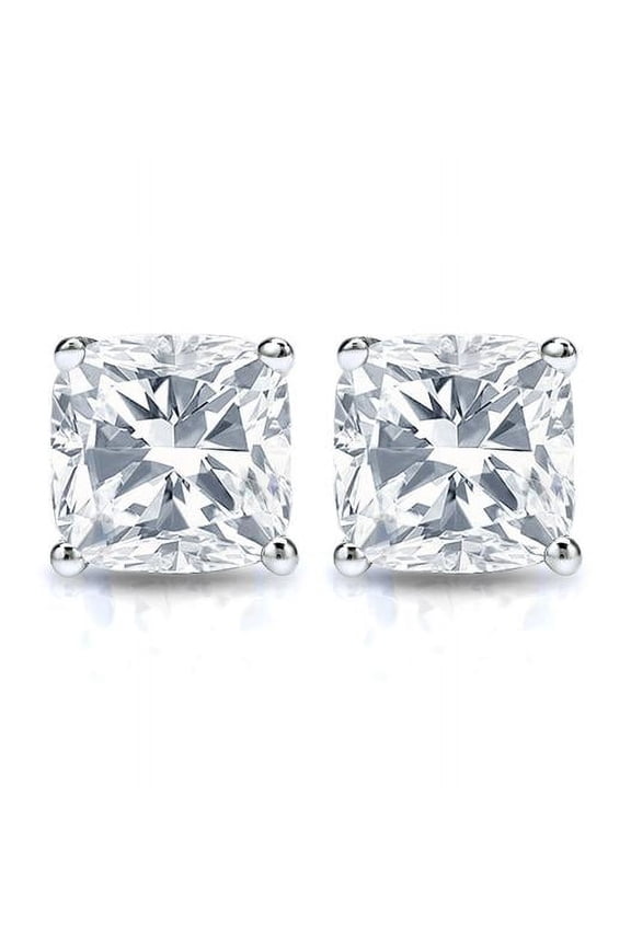 2 Carat Cushion DI Stud Earrings | IGI Certified Lab Grown DI Stud | 14K White Gold | G - VS2 | Screw Backs