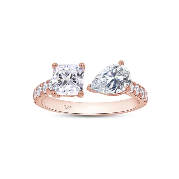 2 Carat Cushion, Pear & Round Cut Lab Created Moissanite Adjustable Toi Et Moi Half-Eternity Engagement Ring For Women In 14K Rose Gold Over Sterling Silver(G-H Color, VVS1 Clarity, 2.00Cttw)-8