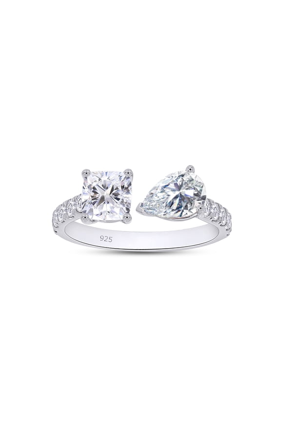 2 Carat Cushion, Pear & Round Cut Lab Created Moissanite Adjustable Toi Et Moi Half-Eternity Engagement Ring For Women In 14K White Gold Over Sterling Silver(G-H Color, VVS1 Clarity, 2.00Cttw)-10