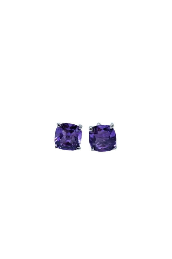 2 Carat Cushion Shape Simulated Violet Amethyst Prong Set Wedding Engagement Stud Earrings with Push Back In 14K White Gold Plated 925 Sterling Silver Gift for Womens (6 MM)