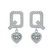 2 Carat D Color VVS1 Moissanite Dangle Drop Earrings for Women S925 Sterling Silver Heart Dangle Earrings for Wedding Engagement Birthday Gift with Certificate