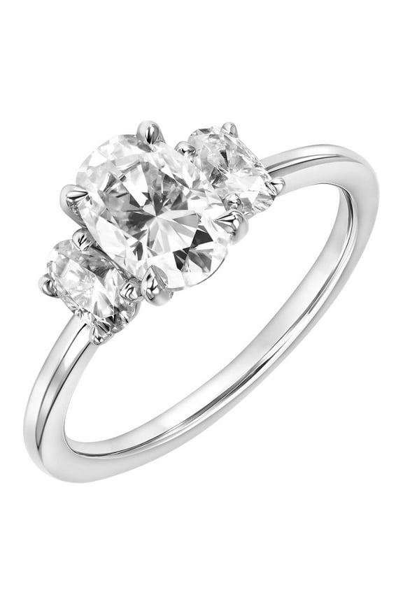 2 Carat DEW Oval-Cut Moissanite 10K White Gold Three-Stone Engagement Ring