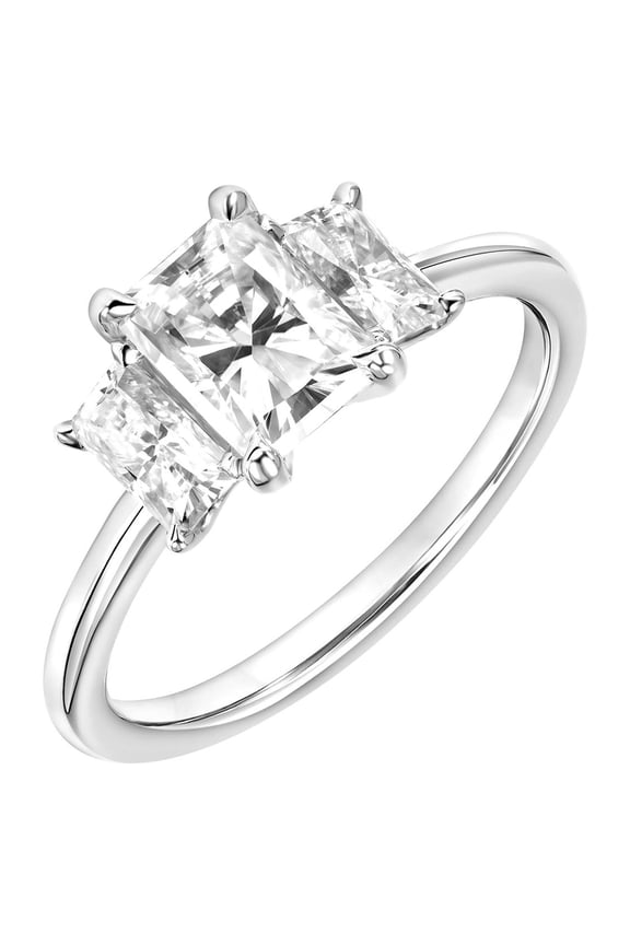 2 Carat DEW Radiant-Cut Moissanite 10K White Gold Three-Stone Engagement Ring