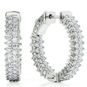 2 Carat Diamond Inside-Outside Hoop Earrings for Women in 14k White Gold with Secure Lock G-H by Beverly Hills Jewelers