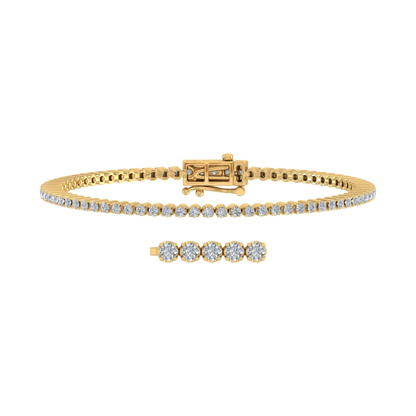 3.65ct Round & Baguette Diamond Tennis Bracelet 10k Yellow Gold / Front  Jewelers